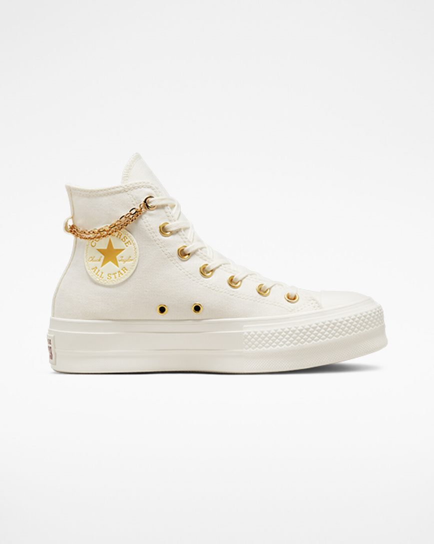 Topanky Na Platforme Converse Chuck Taylor All Star Lift Gold Chain Vysoke Damske Béžové Žlté | SK HKFCM8